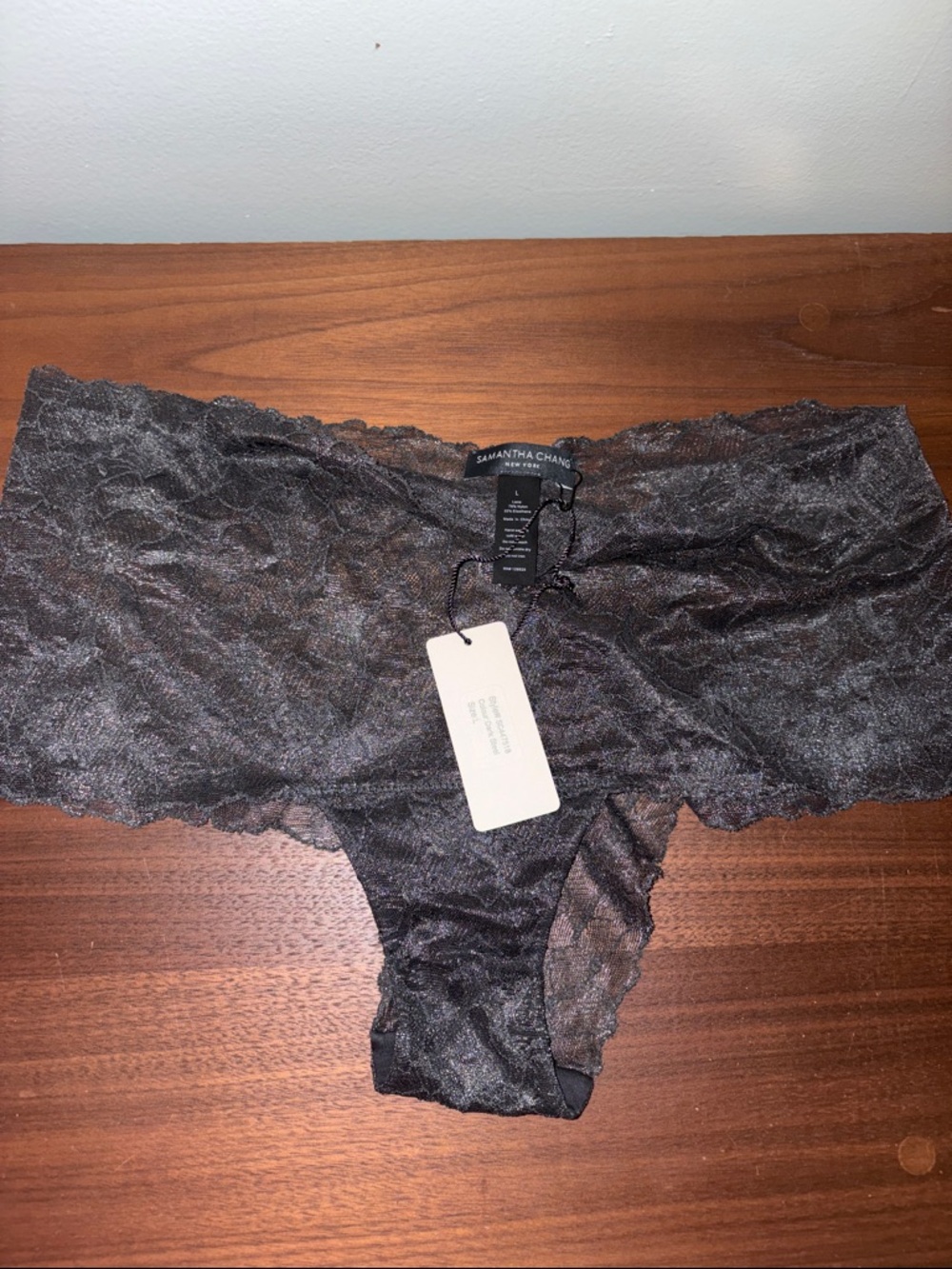 NWT Samantha Chang Dark Steel Lace Boyshort Panty Size L